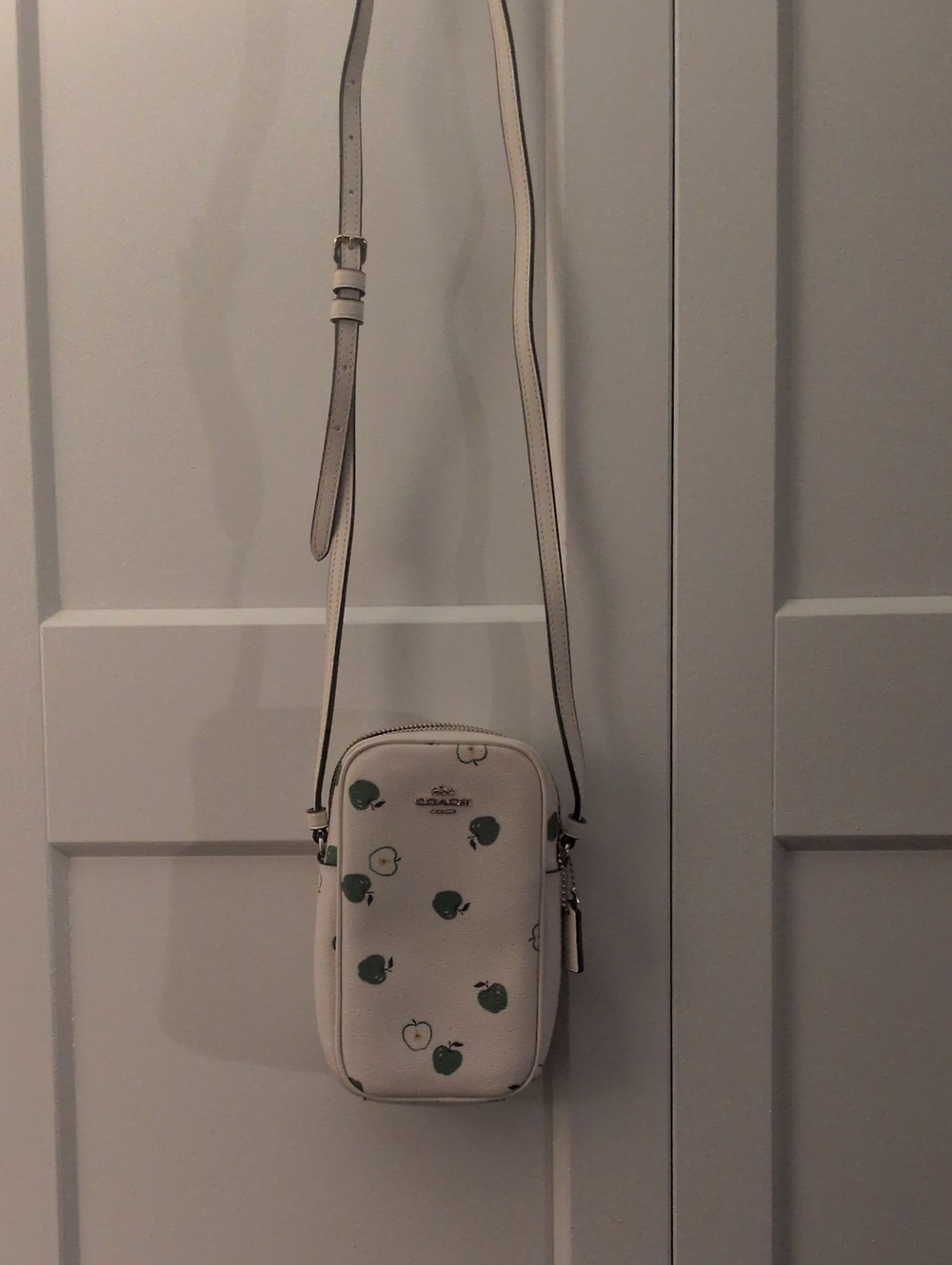 Coach-rare Limited Edition Cream Crossbody Phone Pouch with Green Apple Motif